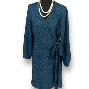 Banana Republic Long Sleeve Blue Polka Dot Midi Wrap Dress